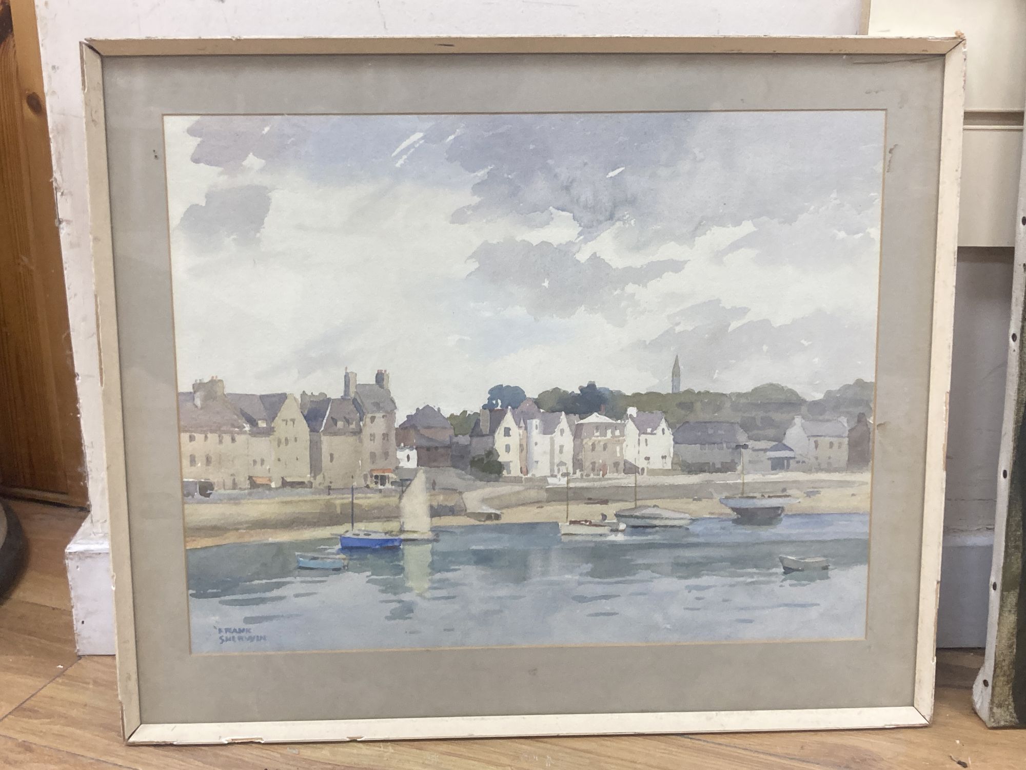 Frank Sherwin (1896-1985), watercolour, Fishing boats in harbour, signed, 36 x 46cm
